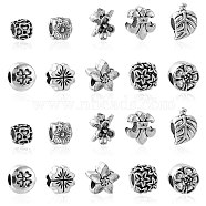 60Pcs 10 Styles Tibetan Style Alloy European Beads, Large Hole Beads, Clover/Flower/Leaf, Antique Silver, 8~14.5x7~12.5x7~9mm, Hole: 4.5mm, 6pcs/style(TIBE-CJ0001-26)