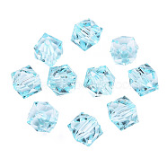 Transparent Acrylic Beads, Faceted, Cube, Light Cyan, 8x8x7.5mm, Hole: 1.6mm, about 1730pcs/500g(TACR-Q259-8mm-V38)
