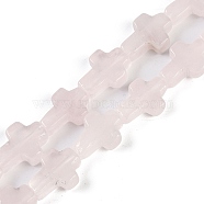 Natural Rose Quartz Beads Strands, Cross, 13.5x9.5x4.5mm, Hole: 0.7mm, about 28pcs/strand, 15.55''(39.5cm)(G-I369-A13-01)