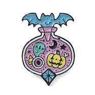 Halloween Enamel Pins, Black Alloy Brooches, for Backpack Clothes, Magic Potion Bat Bottle, 33x24x2mm(JEWB-S019-03C)