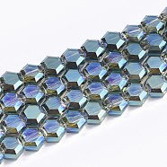 Electroplate Glass Beads Strands, Faceted, Hexagon, Medium Turquoise, 5x6x4mm, Hole: 1mm, about 100pcs/strand, 20.4 inch(EGLA-T018-03-C02)