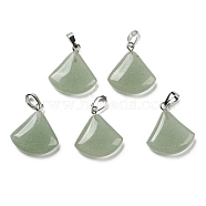 Natural Green Aventurine Pendants, with Platinum Tone Brass Findings, Fan Charms, 21~22x19.5~20x5~6mm, Hole: 6x4mm(G-C066-07C)