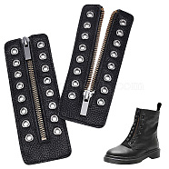 PU Leather Lace-in Boot Zipper Inserts, Tieless Shoe Laces, with Brass Zipper, Alloy Puller, for Boots, Black, 165x60x4mm, Hole: 5mm(DIY-WH0387-37B-02)