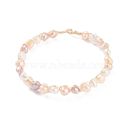 Natural Cultured Freshwater Pearl Beaded Bracelets for Women, Copper Wire Wrapped Bead Bracelets, Colorful, Inner Diameter: 2-1/8~2-1/4 inch (5.45~5.7cm)(BJEW-JB07724-02)