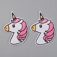 Computerized Embroidery Cloth Iron on/Sew on Patches, Appliques, Costume Accessories,  Unicorn, Hot Pink, 86x63x1.5mm(X-DIY-S040-079)