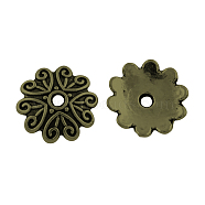 Tibetan Style Alloy Bead Caps, Cadmium Free & Lead Free, Flower, Antique Bronze, 11x2mm, Hole: 1.5mm, about 2439pcs/1000g(TIBEP-R304-110AB-LF)