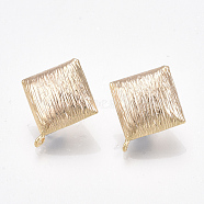 Brass Stud Earring Findings, with Loop, Nickel Free, Real 18K Gold Plated, Rhombus, 21x18.5mm, Hole: 1mm, Pin: 0.8mm(KK-T038-495G)