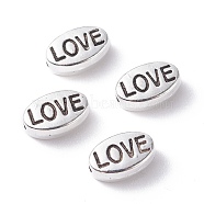 Tibetan Style Alloy Beads, Oval with Word LOVE, for Valentine's Day, Antique Silver, 6x9.5x4mm, Hole: 1mm, about 300pcs/300g(FIND-XCP0001-54)