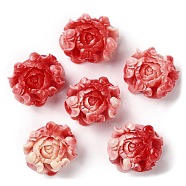 Carved Synthetic Coral Dyed Pendants, Flower Charms, Red, Flower: 20x23.5x11mm, Hole: 1~1.2mm(CORA-R021-05A-02)
