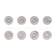 8Pcs 8 Styles 304 Stainless Steel Weather Pendants, Laser Cut, Flat Round, Stainless Steel Color, 20mm, 1pc/style(FIND-SZ0001-008P)