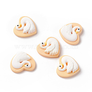 Opaque Resin Cabochons, Heart with Swan, White, 18.5x16x8mm(RESI-G036-G07)