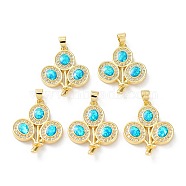Rack Plating Brass Micro Pave Cubic Zirconia Pendants, Synthetic Opal Balloon Charms with Snap on Bail, Cadmium Free & Lead Free, Long-Lasting Plated, Real 18K Gold Plated, Cyan, 21.5x17x4mm, Hole: 5x3.2mm(KK-C041-24G)