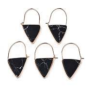 Synthetic Turquoise Triangle Dangle Hoop Earrings, Brass Drop Earrings for Women, Light Gold, 43~45x23~26x3.5mm, Pin: 0.8mm(G-S359-363A)