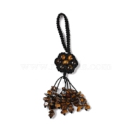 Flower Natural Tiger Eye Braided Thread Pendant Decorations, Gemstone Chip Tassel Hanging Ornaments, 140~150mm(HJEW-K046-04B)