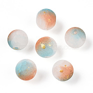 Frosted Baking Painted Crackle Glass Beads with Glitter Powder, Two Tone, Round, Pale Turquoise, 6x5.5mm, Hole: 1.4mm, about 3330pcs/1000g(DGLA-T004-6mm-01C)