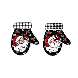 Christmas Theme Printing Acrylic Pendants, Glove, Santa Claus, 39.5x33x2.5mm, Hole: 1.6mm(BACR-N002-01A)