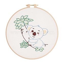 DIY Embroidery Kit, including Embroidery Needles & Thread, Linen Fabric, Instruction Sheet, Koala, 210x210mm(DIY-P077-150)