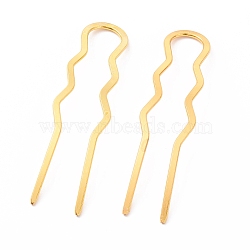 Rack Plating Brass Hair Forks, Twist U Shape Updo Hair Pins Clips, Hair Styling Accessories, Golden, 71x20x1mm(OHAR-C004-01G)