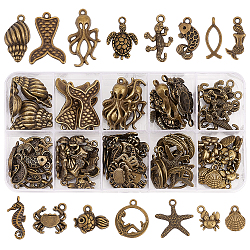 PandaHall Elite 90Pcs 15 Style Tibetan Style Alloy Pendants, Mixed Shape, Mixed Color, 12~30.5x8~19x2~10.5mm, Hole: 1.5~2.5mm, 6pcs/style(FIND-PH0017-43)