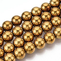 Non-magnetic Synthetic Hematite Beads Strands, Grade A, Round, Golden Plated, 10mm, Hole: 1.5mm, about 40~42pcs/strand(X-G-S096-10mm-2)