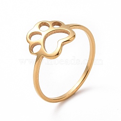 Ion Plating(IP) 201 Stainless Steel Paw Print Finger Ring, Hollow Wide Ring for Women, Golden, US Size 6 1/2(16.9mm)(RJEW-J051-25G)