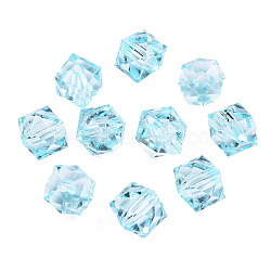 Transparent Acrylic Beads, Faceted, Cube, Light Cyan, 8x8x7.5mm, Hole: 1.6mm, about 1730pcs/500g(TACR-Q259-8mm-V38)