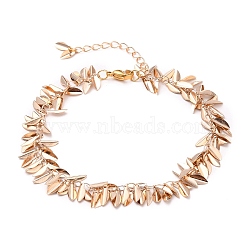 Brass Leaf Charm Anklets, with 304 Stainless Steel Lobster Claw Clasps, Golden, 9 inch(22.8cm)(AJEW-AN00346-02)