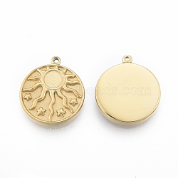 Ion Plating(IP) 304 Stainless Steel Pendants, Flat Round with Sun, Golden, 17x15x2mm, Hole: 1mm(STAS-N097-254LG)