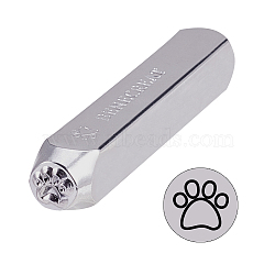 Iron Metal Stamps, for Imprinting Metal, Plastic, Wood, Leather, Cuboid, Dog Paw Prints Pattern, Platinum, 65.5x10mm, Pattern: 6mm(AJEW-E042-15)