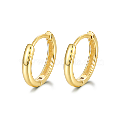 925 Sterling Silver Huggie Hoop Earrings, Round Ring, with S925 Stamp, for Women, Real 18K Gold Plated, 10mm(PN7654-2)