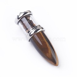 Natural Tiger Eye Big Pointed Pendants, with Platinum Tone Brass Findings, Bullet, 50~53x16~17mm, Hole: 5x7~8mm(G-F639-08A)