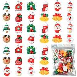 48Pcs 12 Styles Christmas Theme Opaque Resin Pendants, with Iron Findings, Mixed Shapes, 19~28x14.5~24x6~10mm, Hole: 2mm(RESI-FS0001-73)