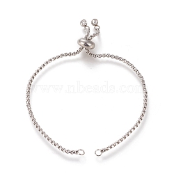Adjustable 304 Stainless Steel Slider Bracelet/Bolo Bracelets Making, with Box Chains and Rhinestone, Crystal, Stainless Steel Color, 9-1/8 inch(23.2cm), 2mm(X-STAS-I153-03P-01)