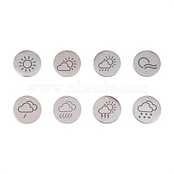 8Pcs 8 Styles 304 Stainless Steel Weather Pendants, Laser Cut, Flat Round, Stainless Steel Color, 20mm, 1pc/style(FIND-SZ0001-008P)