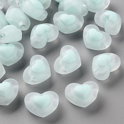 Transparent Acrylic Beads, Frosted, Bead in Bead, Heart, Light Blue, 13x17x9.5mm, Hole: 2.5mm(X-TACR-S152-08C-10)