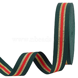 25 Yards Sparkle Polyester Glitter Ribbon, Stripe Ribbon, Clothes Accessories, Flat, Dark Green, 1 inch(25mm)(OCOR-PH0002-37B)