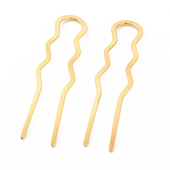 Rack Plating Brass Hair Forks, Twist U Shape Updo Hair Pins Clips, Hair Styling Accessories, Golden, 71x20x1mm