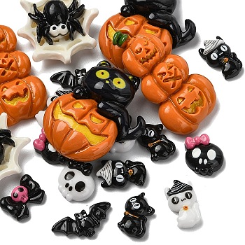 20Pcs 10 Styles Halloween Opaque Resin Cabochons, Mixed Shapes, Mixed Color, 8~39x9~26.5x4~10.5mm, 2pcs/style