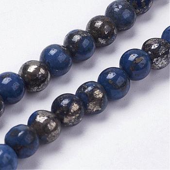 Natural Pyrite Beads Strands, Dyed, Round, Blue, 8mm, Hole: 1mm, about 25pcs/strand, 8 inch