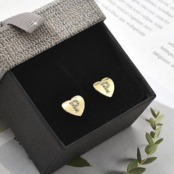 Rack Plating Brass Micro Pave Clear Cubic Zirconia Stud Earrings, Heart, Letter P, 8.5x9.5mm