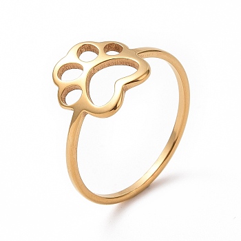 Ion Plating(IP) 201 Stainless Steel Paw Print Finger Ring, Hollow Wide Ring for Women, Golden, US Size 6 1/2(16.9mm)