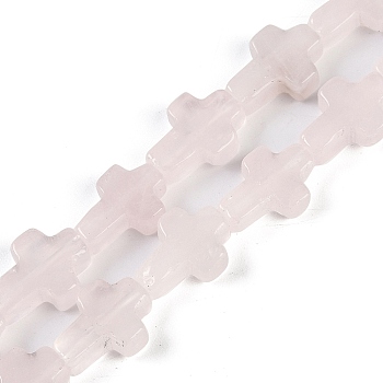 Natural Rose Quartz Beads Strands, Cross, 13.5x9.5x4.5mm, Hole: 0.7mm, about 28pcs/strand, 15.55''(39.5cm)