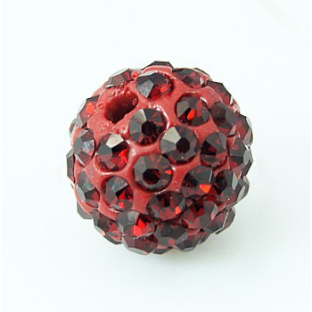 Pave Disco Ball Beads, Polymer Clay Rhinestone Beads, Grade A, Round, Siam, PP14(2~2.1mm), 10mm, Hole: 1.0~1.2mm