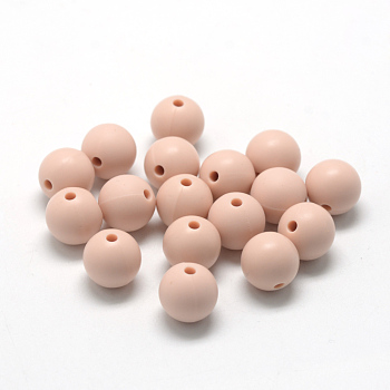 Food Grade Eco-Friendly Silicone Beads, Round, PeachPuff, 14~15mm, Hole: 2mm