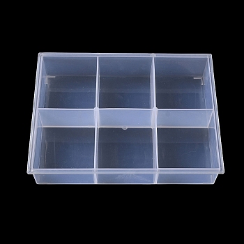 6 Grids Transparent Plastic Jewelry Trays, Rectangle Desktop Organizer Case with No Cover, for Earrings, Rings, Bracelets, Small Items, White, 22.9x16.8x4.4cm