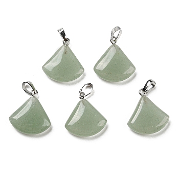 Natural Green Aventurine Pendants, with Platinum Tone Brass Findings, Fan Charms, 21~22x19.5~20x5~6mm, Hole: 6x4mm