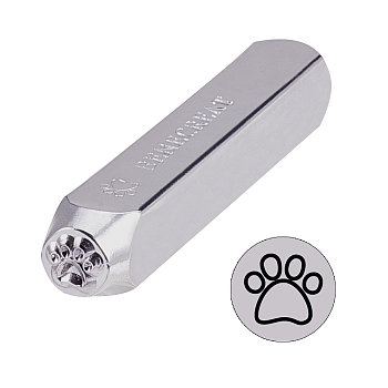 Iron Metal Stamps, for Imprinting Metal, Plastic, Wood, Leather, Cuboid, Dog Paw Prints Pattern, Platinum, 65.5x10mm, Pattern: 6mm