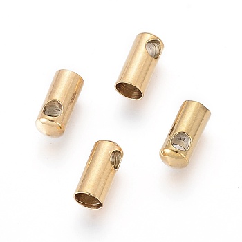 Ion Plating(IP) 304 Stainless Steel Cord Ends, End Caps, Column, Golden, 9x4mm, Hole: 1.8mm, Inner Diameter: 3.5mm
