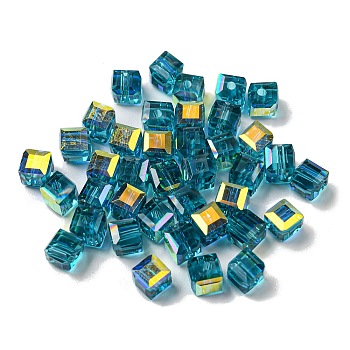 Electroplate Glass Beads, Faceted, Cube, Steel Blue, 5.5x5.5x5.5mm, Hole: 1.6mm , 100pcs/bag