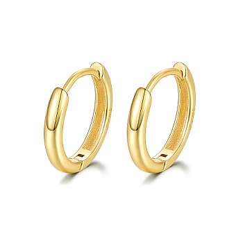 925 Sterling Silver Huggie Hoop Earrings, Round Ring, with S925 Stamp, for Women, Real 18K Gold Plated, 10mm